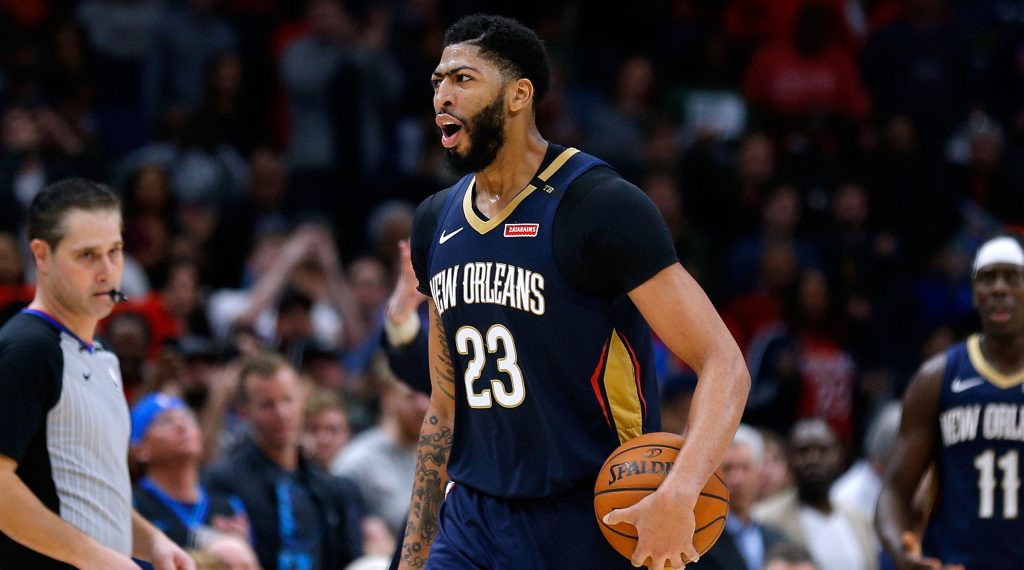 NEW ORLEANS, LOUISIANA - DECEMBER 28: Anthony Davis #23 of the New Orleans Pelicans reacts during a game against the Dallas Mavericks at the Smoothie King Center on December 28, 2018 in New Orleans, Louisiana. NOTE TO USER: User expressly acknowledges and agrees that, by downloading and or using this photograph, User is consenting to the terms and conditions of the Getty Images License Agreement. (Photo by Jonathan Bachman/Getty Images)